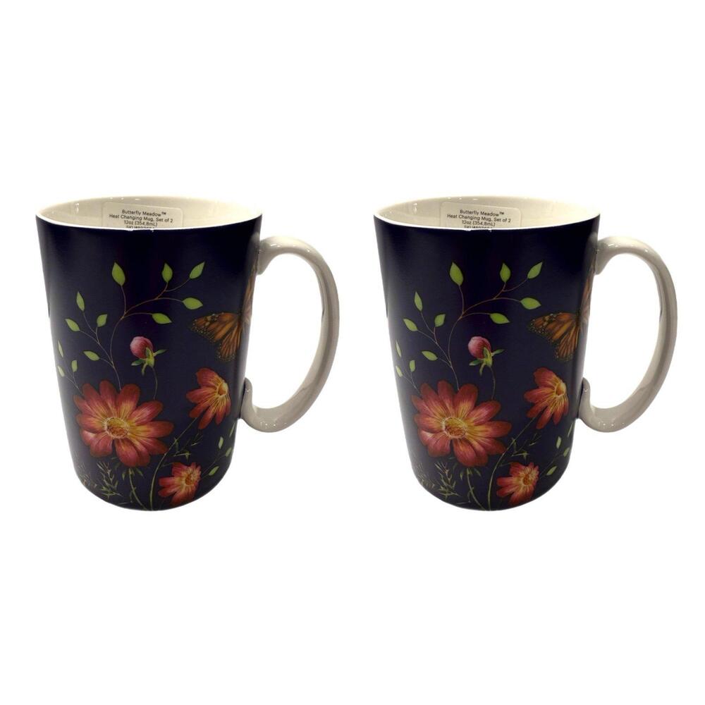 NEW Set of 2 Lenox Butterfly Meadow Heat-Changing Ceramic Mugs